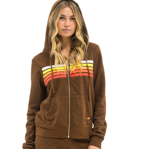 Aviator Nation 5 STRIPE HOODIE - CHOCOLATE // WHITE NEON - Picture 3 of 4